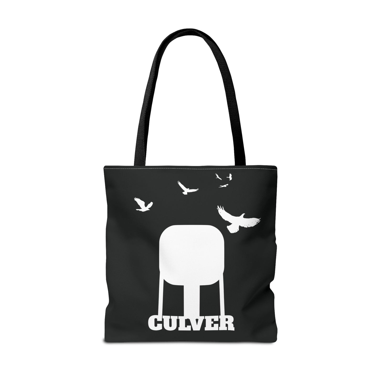 Culver Water Tower with Turkey Vultures in White Silhouette Tote Bag (AOP)