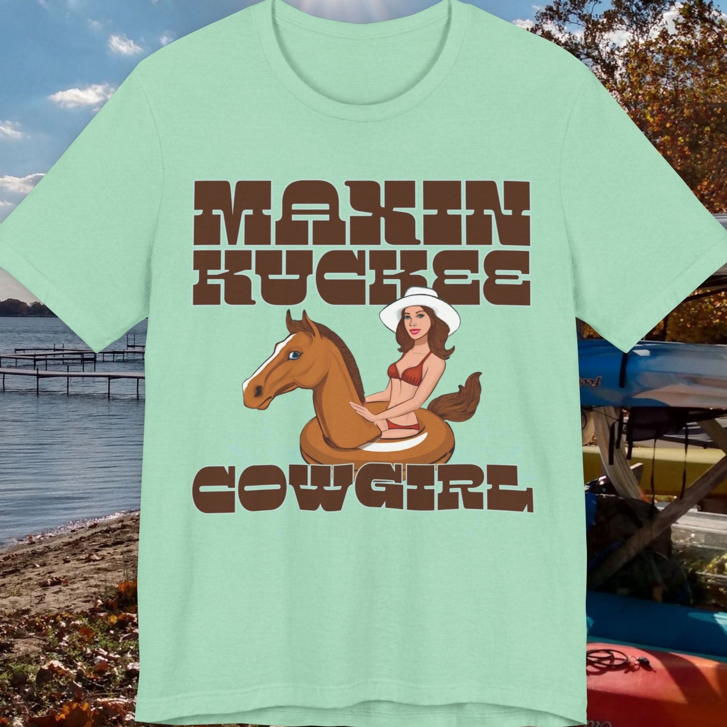  Maxinkuckee Cowgirl humorous Unisex Jersey Short Sleeve Tee in heather mint