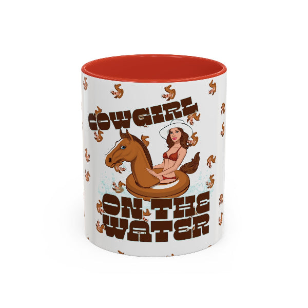 Cowgirl on the water mug with cowgirl on horse float ring