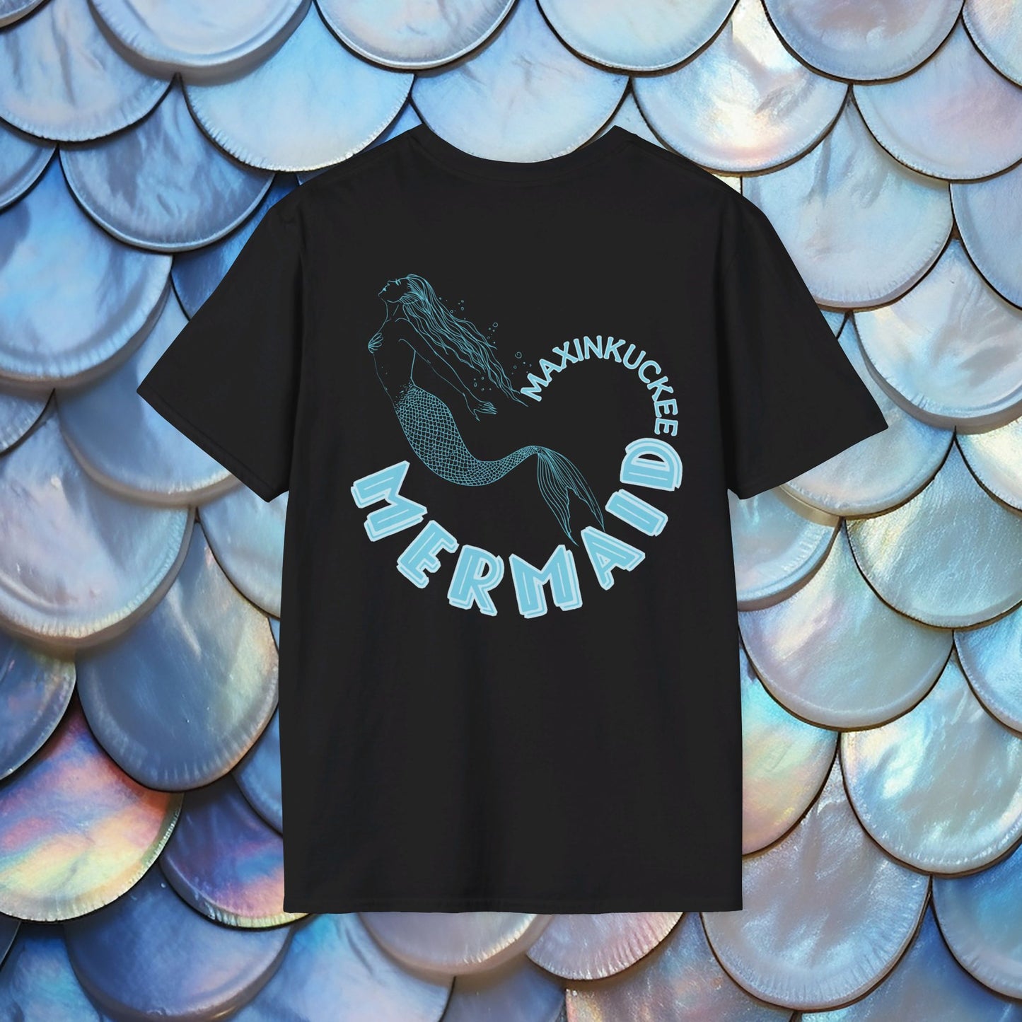 Maxinkuckee Mermaid (BACK) Graphic for light colors UnisexSoftstyle T-shirt