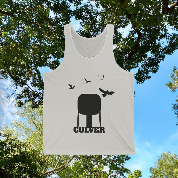 Culver Water Tower with Turkey Vultures in Silhouette Unisex Tank Top