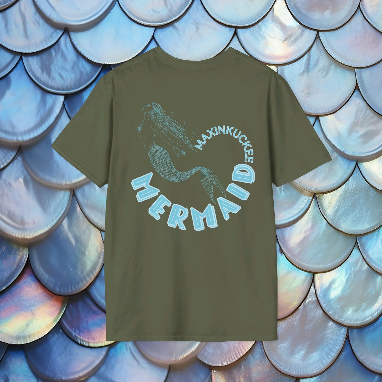 Maxinkuckee Mermaid (BACK) Graphic for light colors UnisexSoftstyle T-shirt