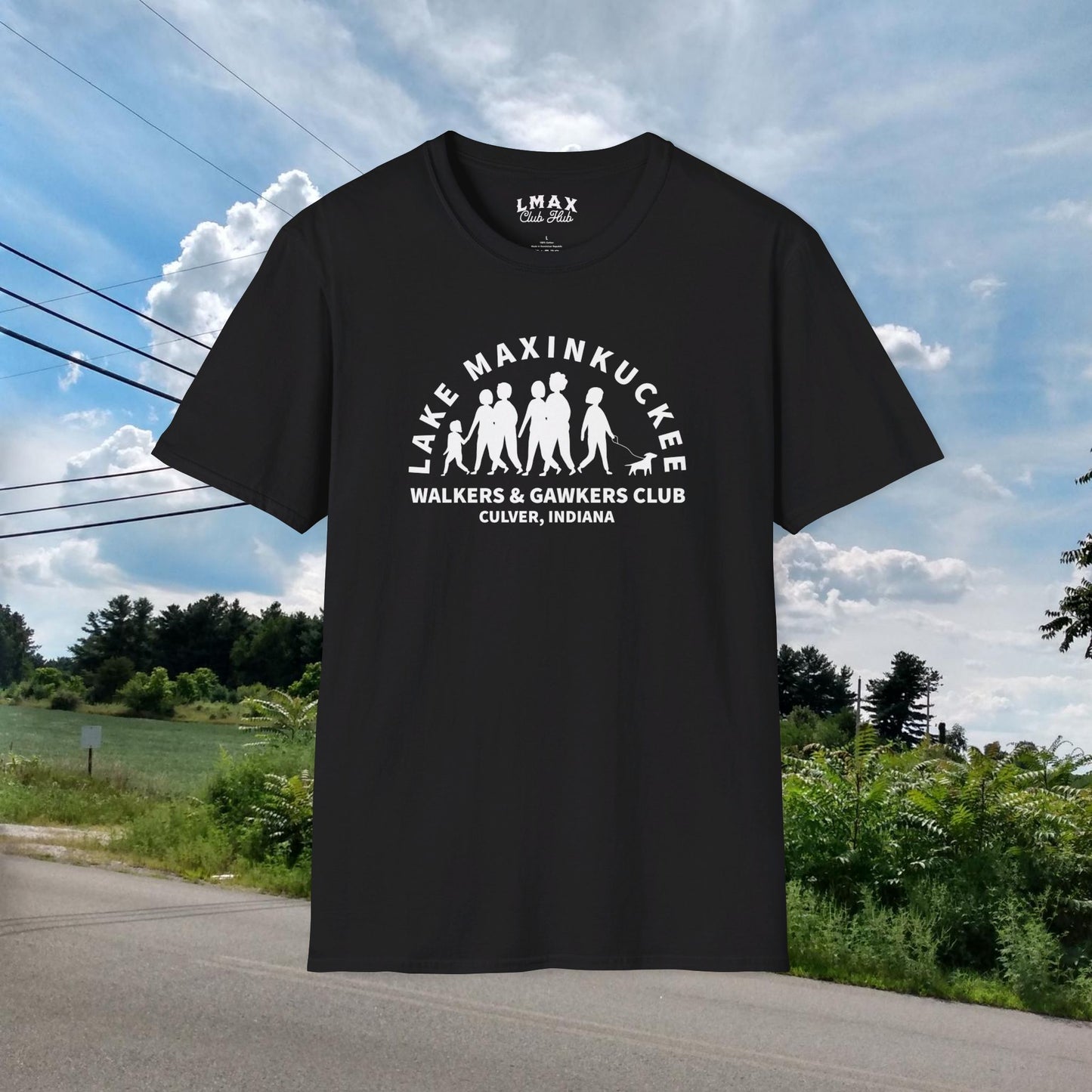 Lake Maxinkuckee Walkers & Gawkers Club White print Unisex SoftstyleTee