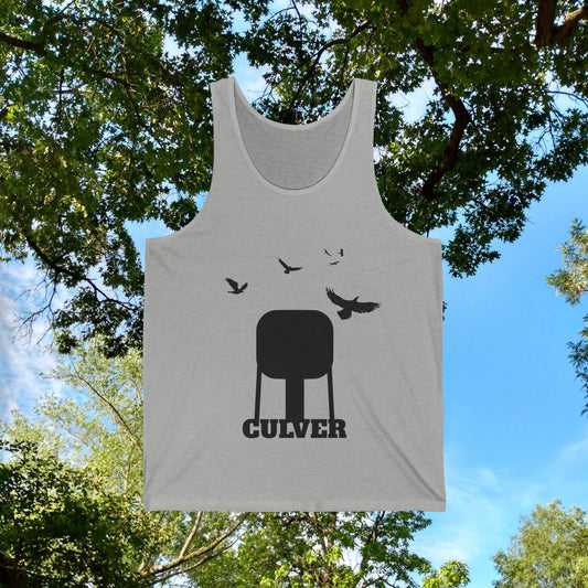 Culver Water Tower with Turkey Vultures in Silhouette Unisex Tank Top