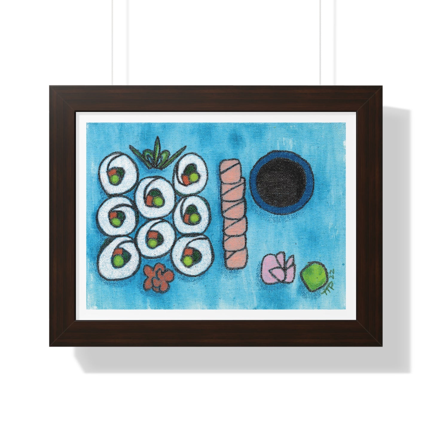 Sushi Blue Plate Special #1, Vegetable Maki and Salmon Sashimi Framed Horizontal Poster