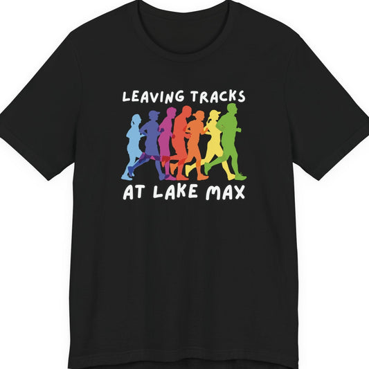 Leaving Tracks at Lake Max Colorful Runners ultimate Unisex Jersey Short Sleeve Tee in black