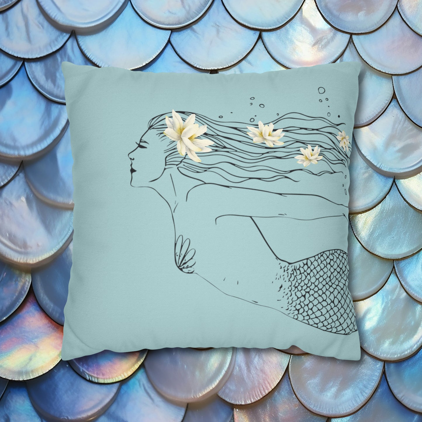 Makin' Waves at Lake Maxinkuckee Swimmer Mermaid (SKY) Spun Polyester Square Pillow Case