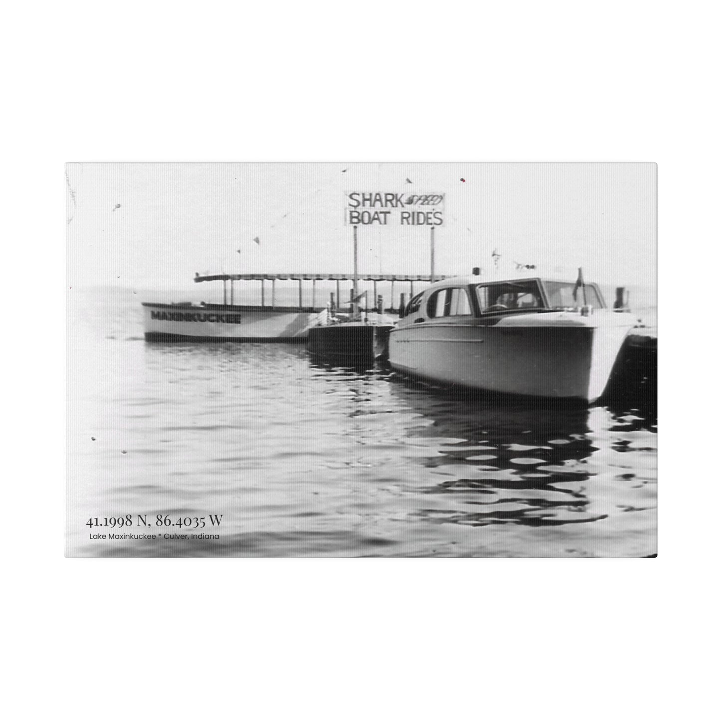 graphic of a vintage boat photo in black and white