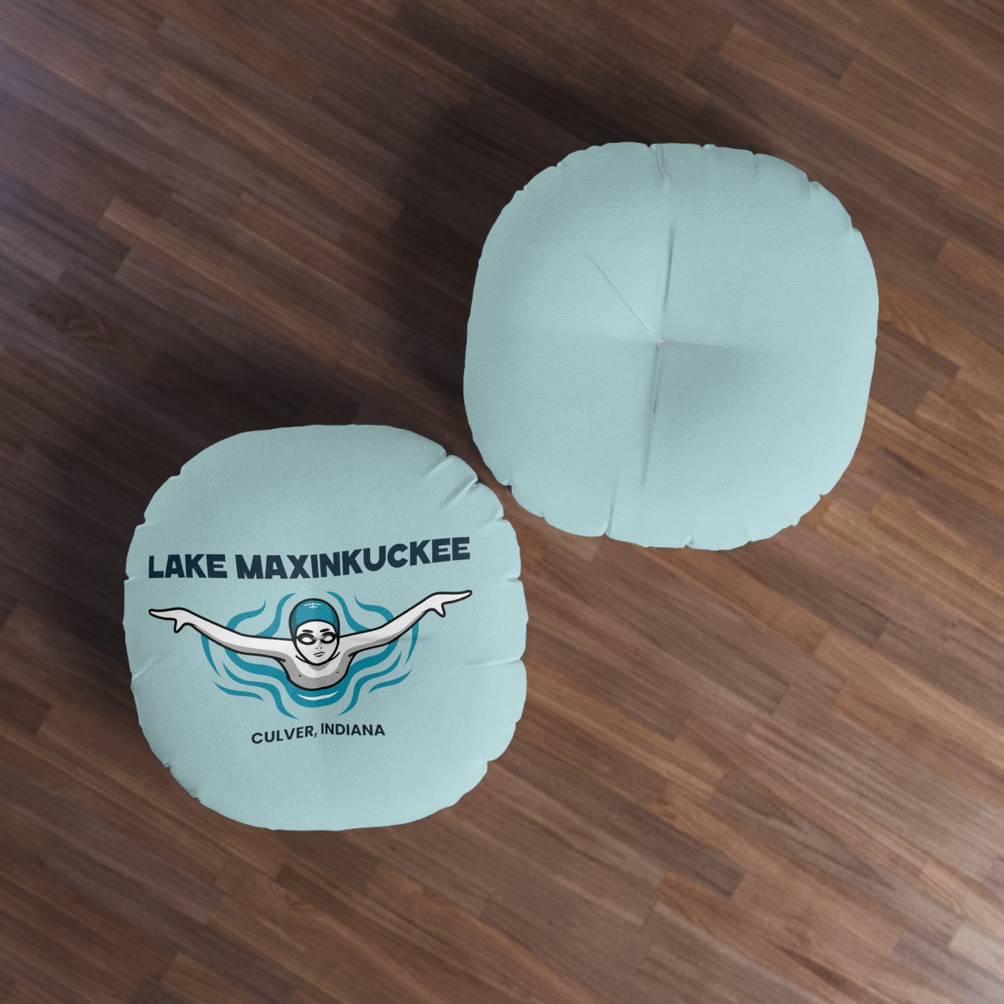 Lake Maxinkuckee Culver Indiana Swimmer Tufted Floor Pillow, Round