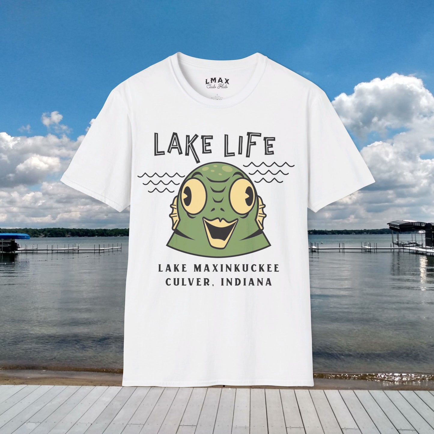 Lake Life Lake Maxinkuckee Culver Indiana Water Creature Graphic for light colors Unisex Softstyle T-shirt