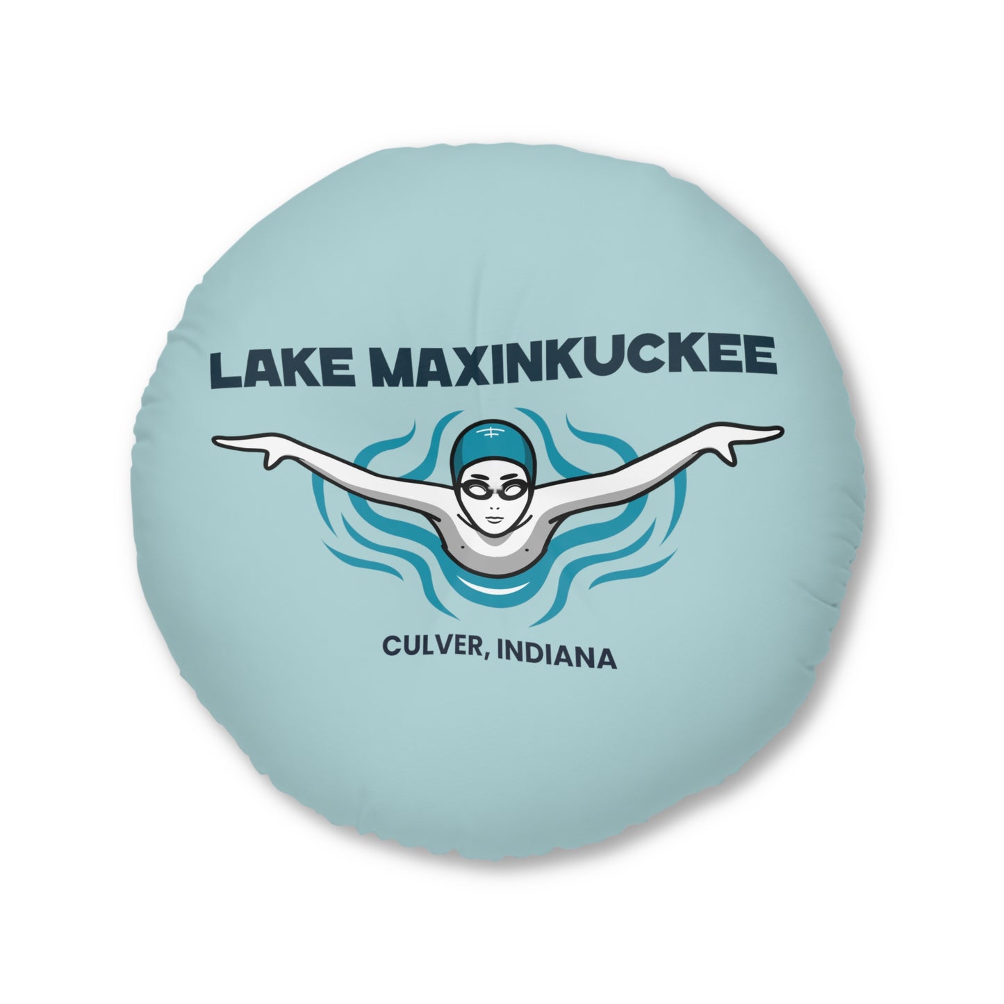 Lake Maxinkuckee Culver Indiana Swimmer Tufted Floor Pillow, Round