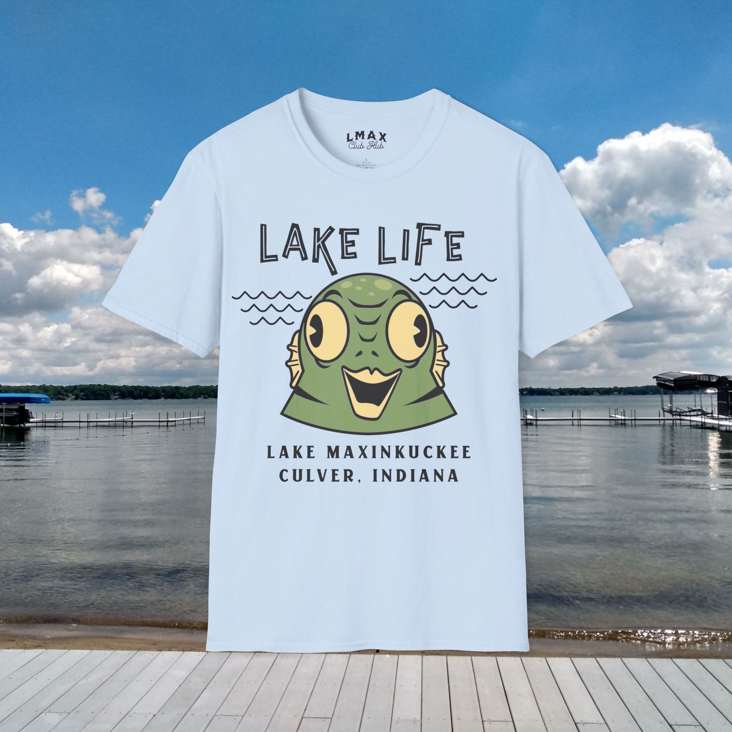 Lake Life Lake Maxinkuckee Culver Indiana Water Creature Graphic for light colors Unisex Softstyle T-shirt