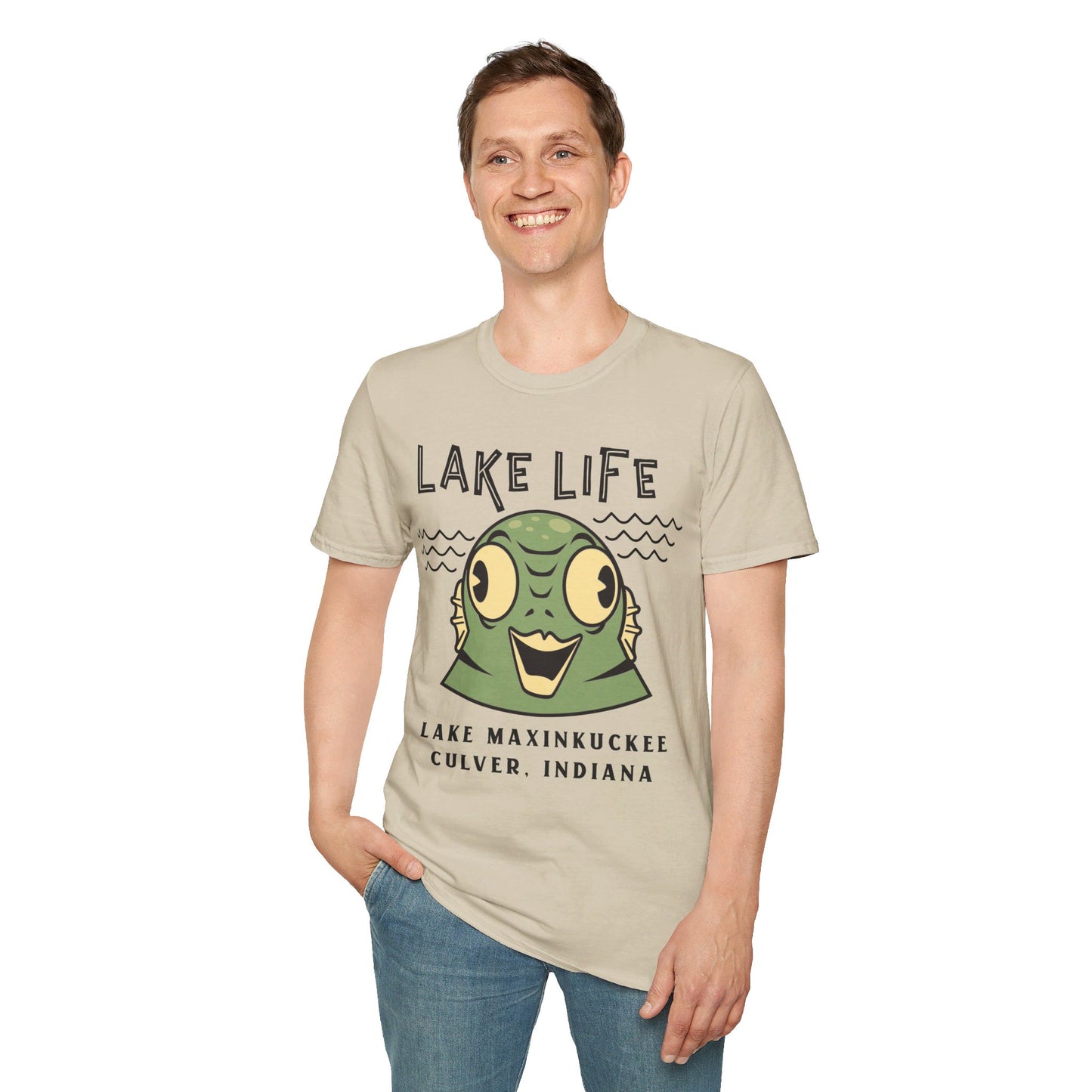 Lake Life Lake Maxinkuckee Culver Indiana Water Creature Graphic for light colors Unisex Softstyle T-shirt