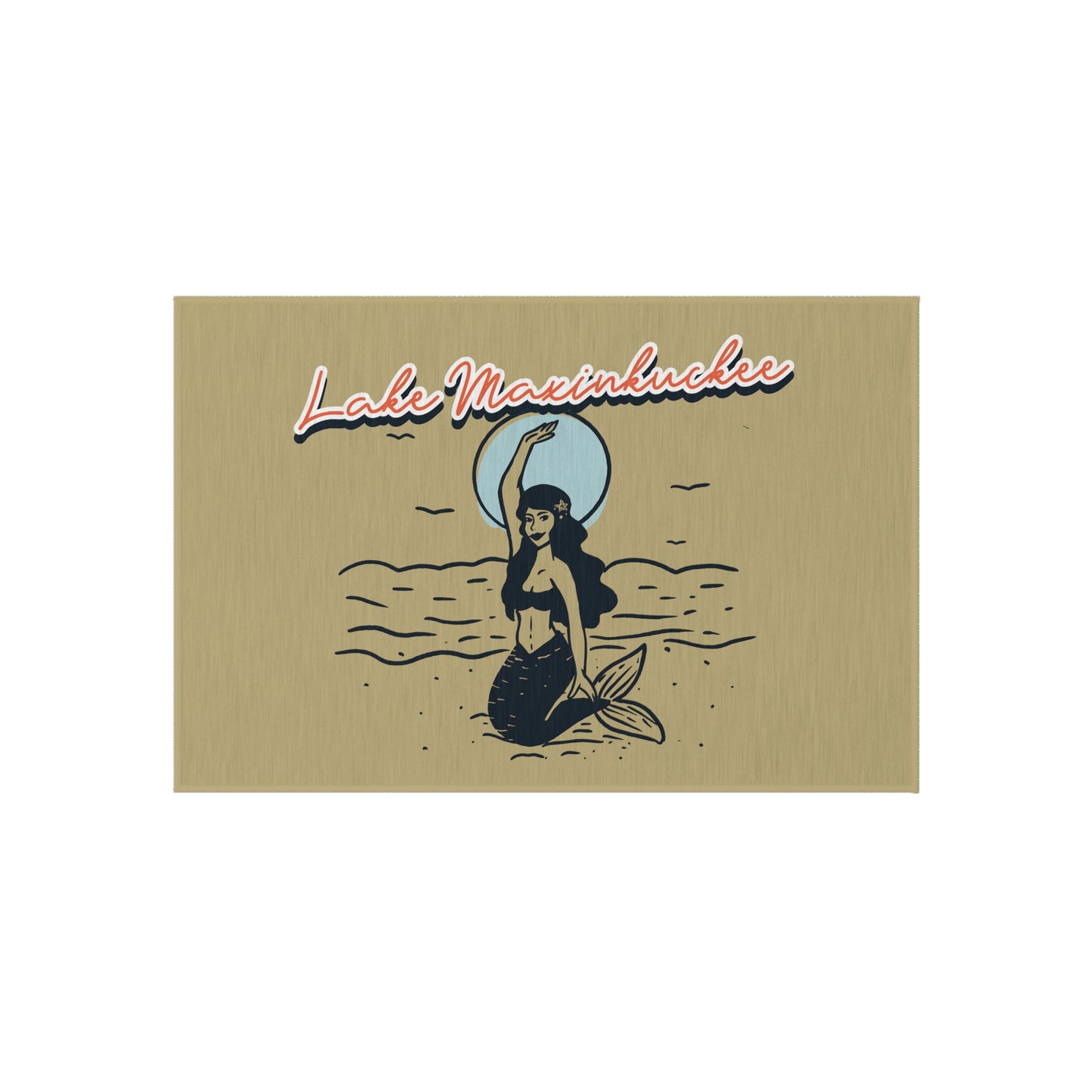 graphic of a mermaid waiving and text Lake Maxinkuckee