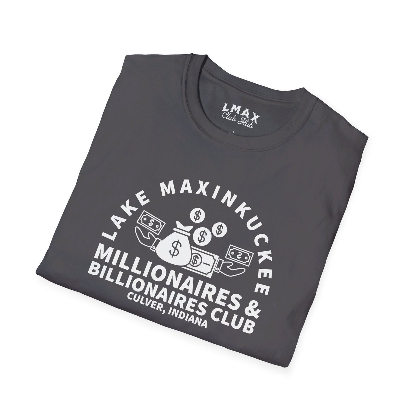 Millionaires & Billionaires Club, Lake Maxinkuckee, Culver, Indiana, White Print Unisex Softstyle Tee