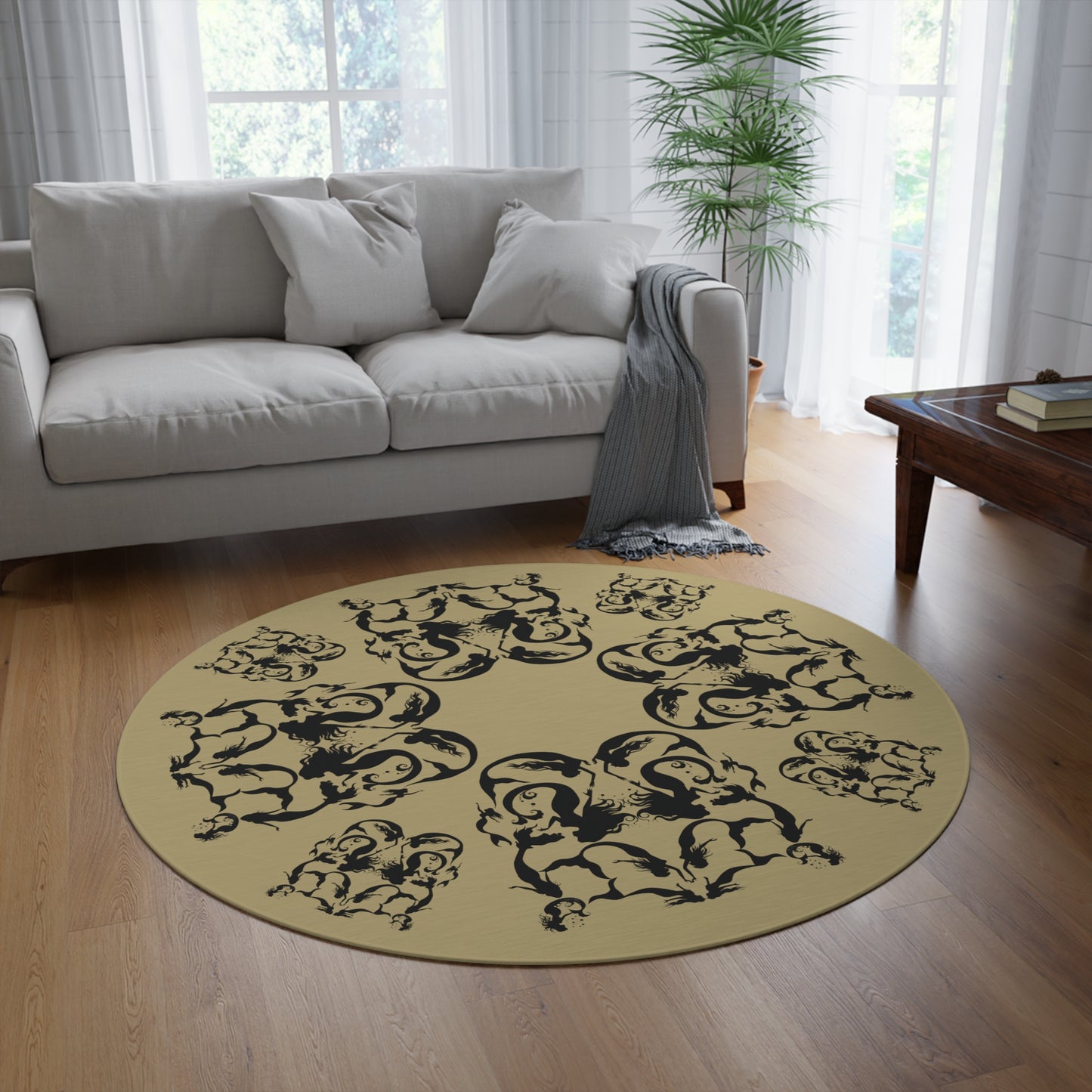 Mermaids in Silhouette Patterned Round Rug