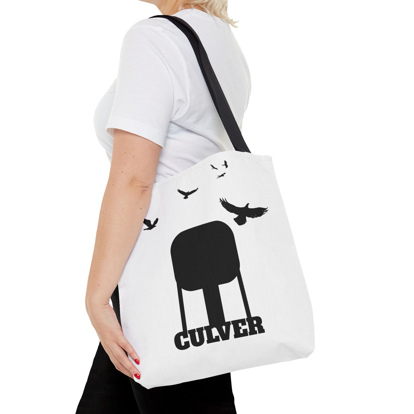 Culver Water Tower with Turkey Vultures in Black Silhouette Tote Bag (AOP)