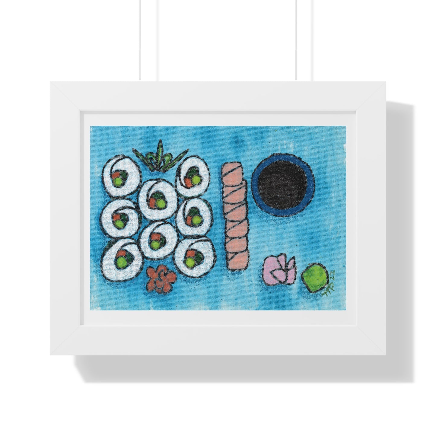 Sushi Blue Plate Special #1, Vegetable Maki and Salmon Sashimi Framed Horizontal Poster