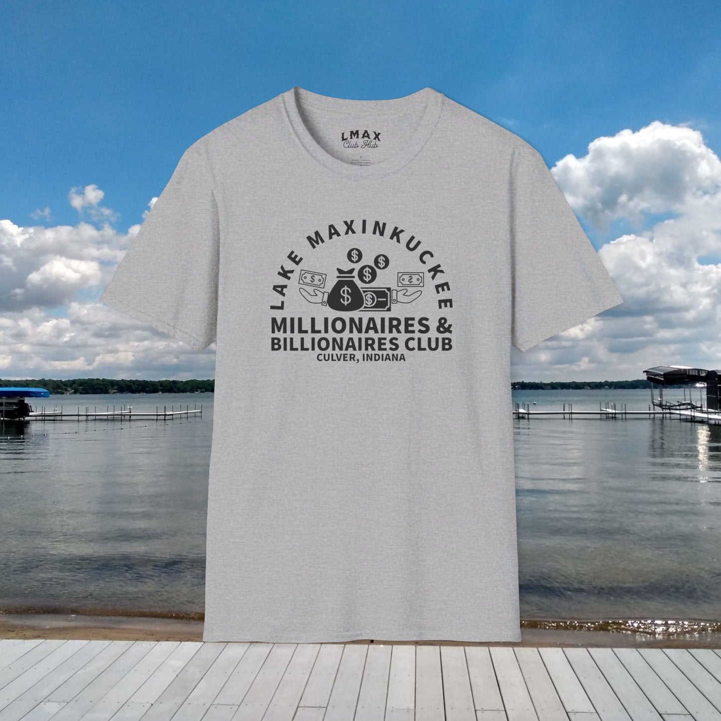 Millionaires & Billionaires Club, Lake Maxinkuckee, Culver, Indiana, Black Print Unisex Softstyle Tee