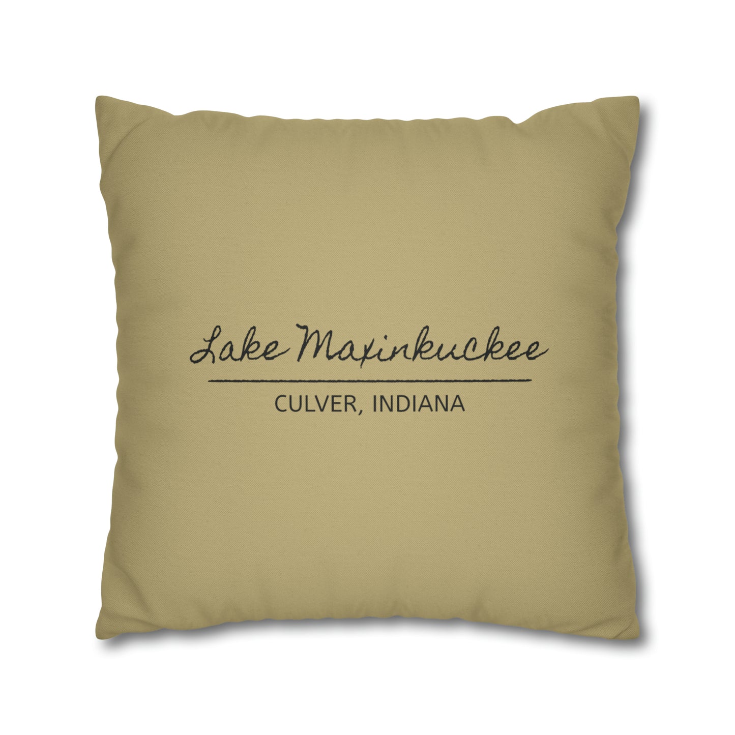 back of pillow says LAKE MAXINKUCKEE, CULVER, INDIANA