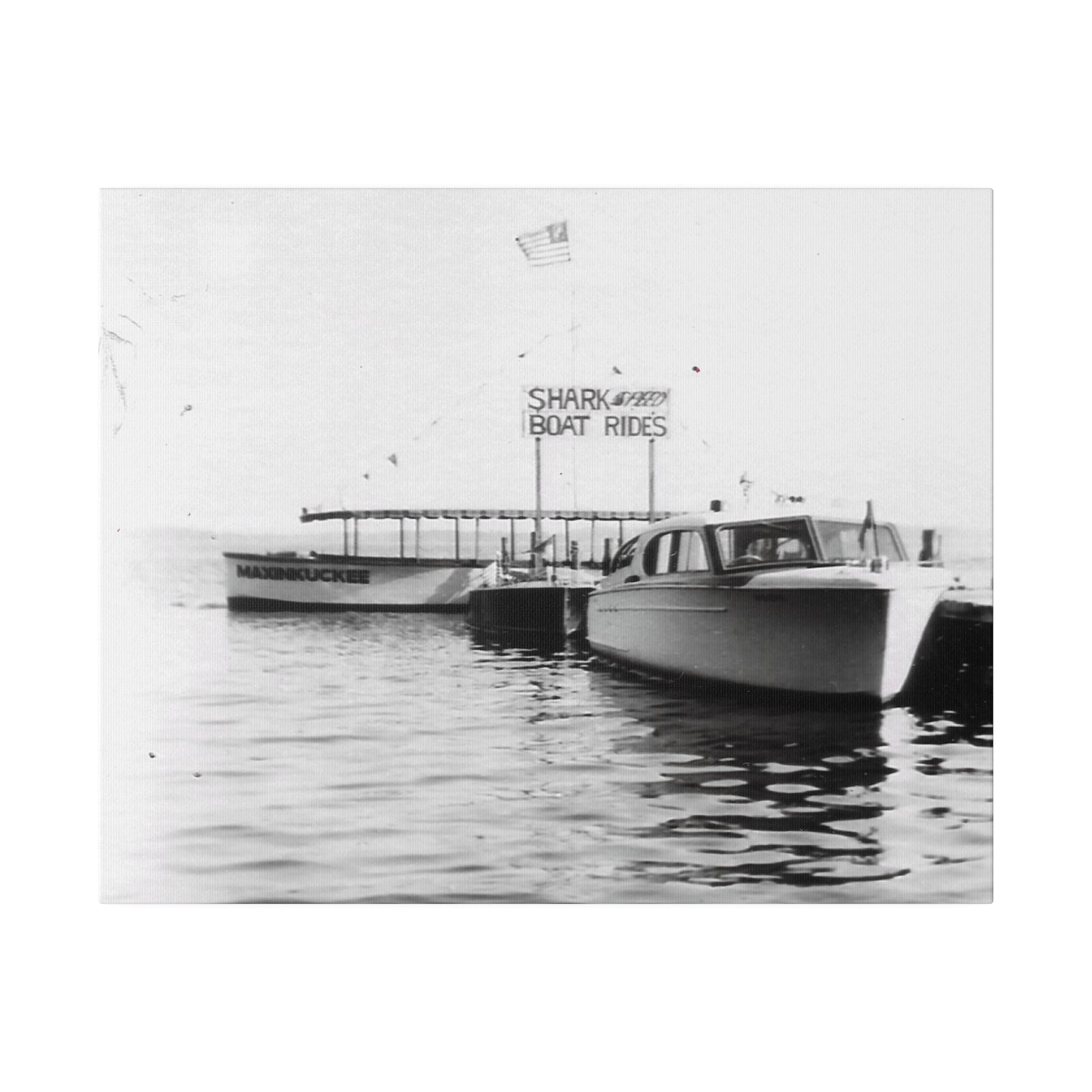 graphic of a vintage boat photo in black and white