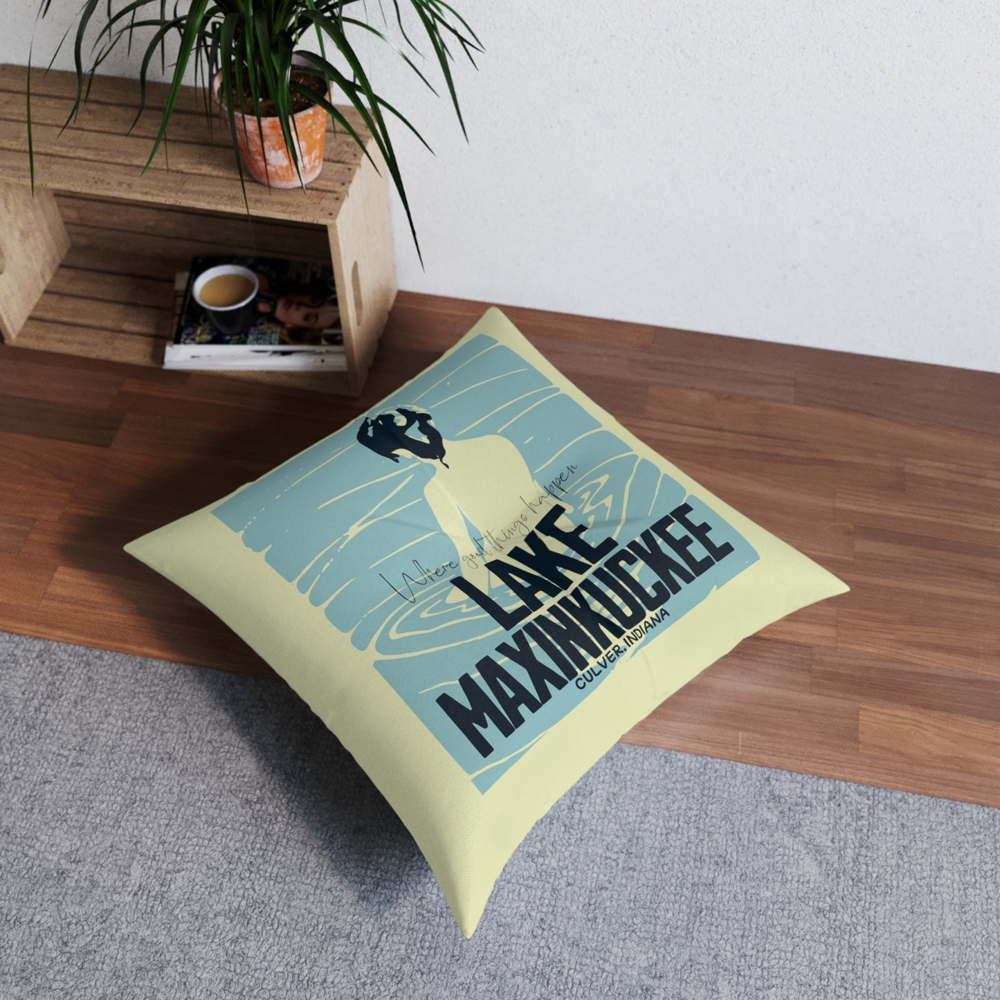 Lake Maxinkuckee, Where Good Things Happen Tufted Floor Pillow, Square