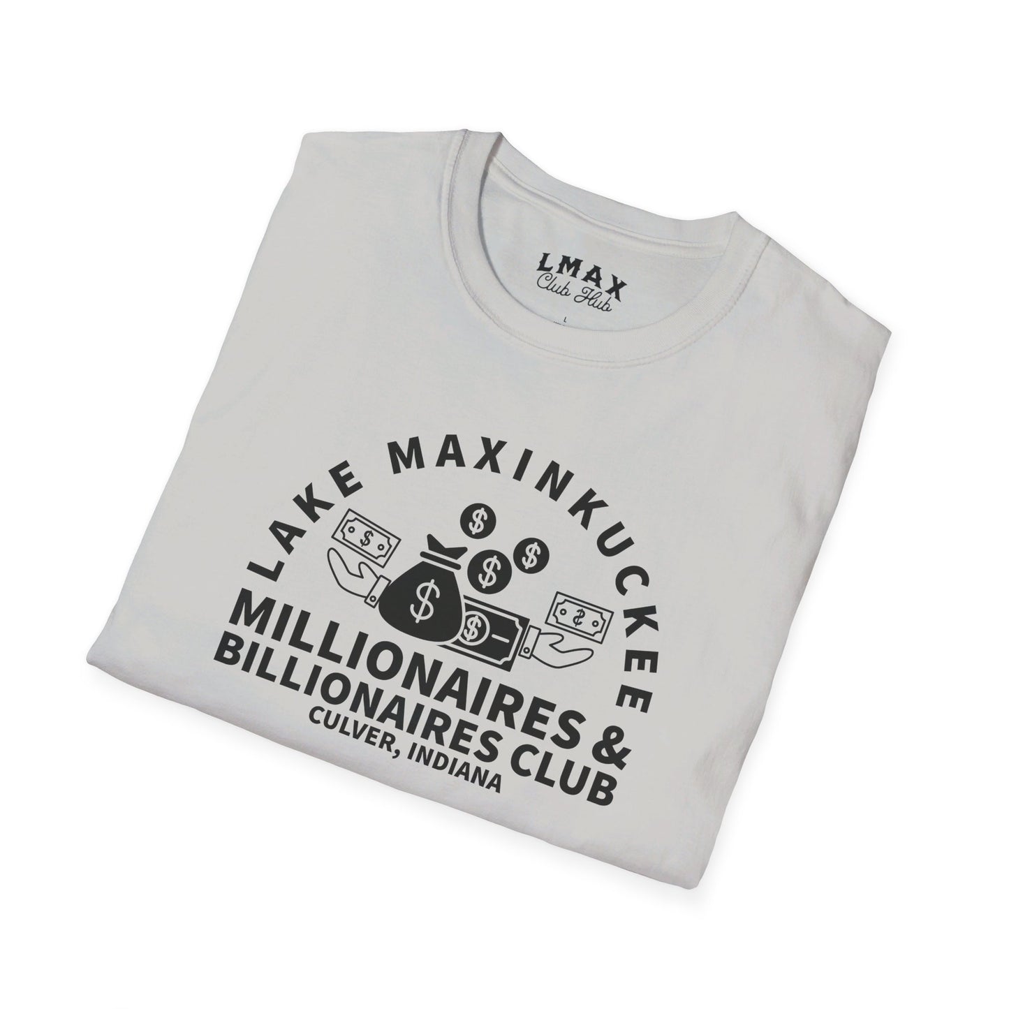 Millionaires & Billionaires Club, Lake Maxinkuckee, Culver, Indiana, Black Print Unisex Softstyle Tee