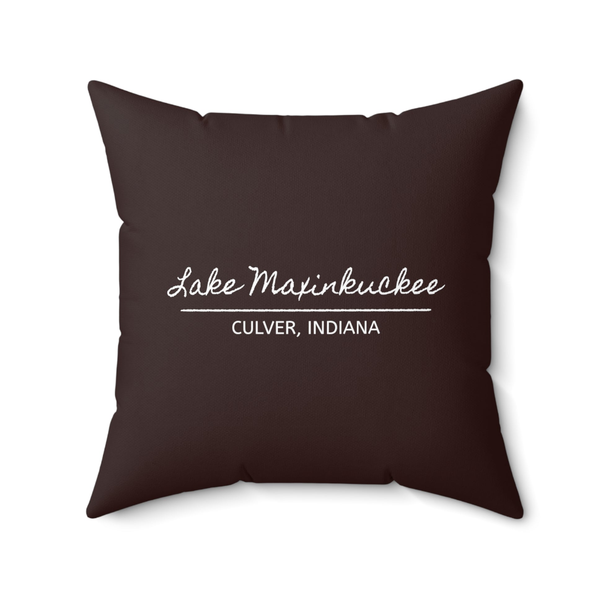  back of pillow says LAKE MAXINKUCKEE, CULVER, INDIANA