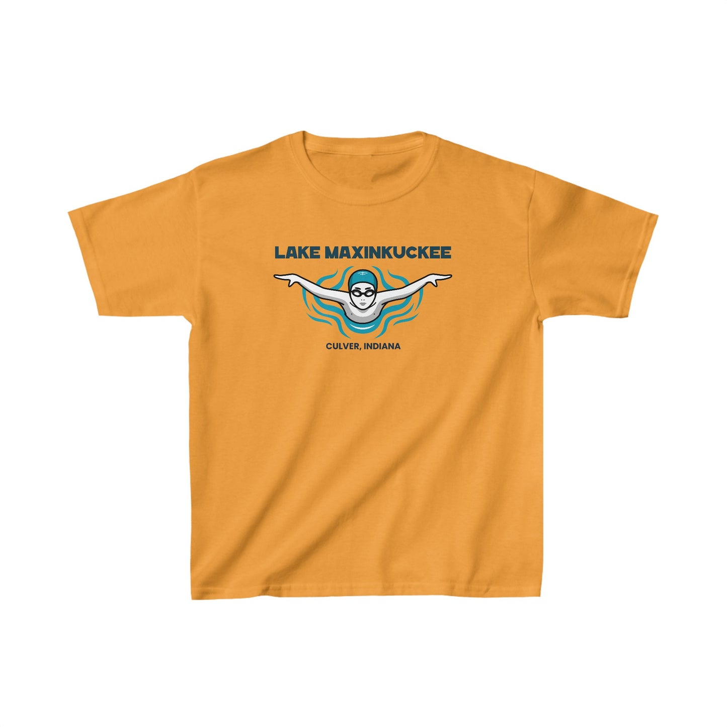 Lake Life Lake Maxinkuckee Culver Indiana Swimmer Graphic Kids Heavy Cotton™ Tee