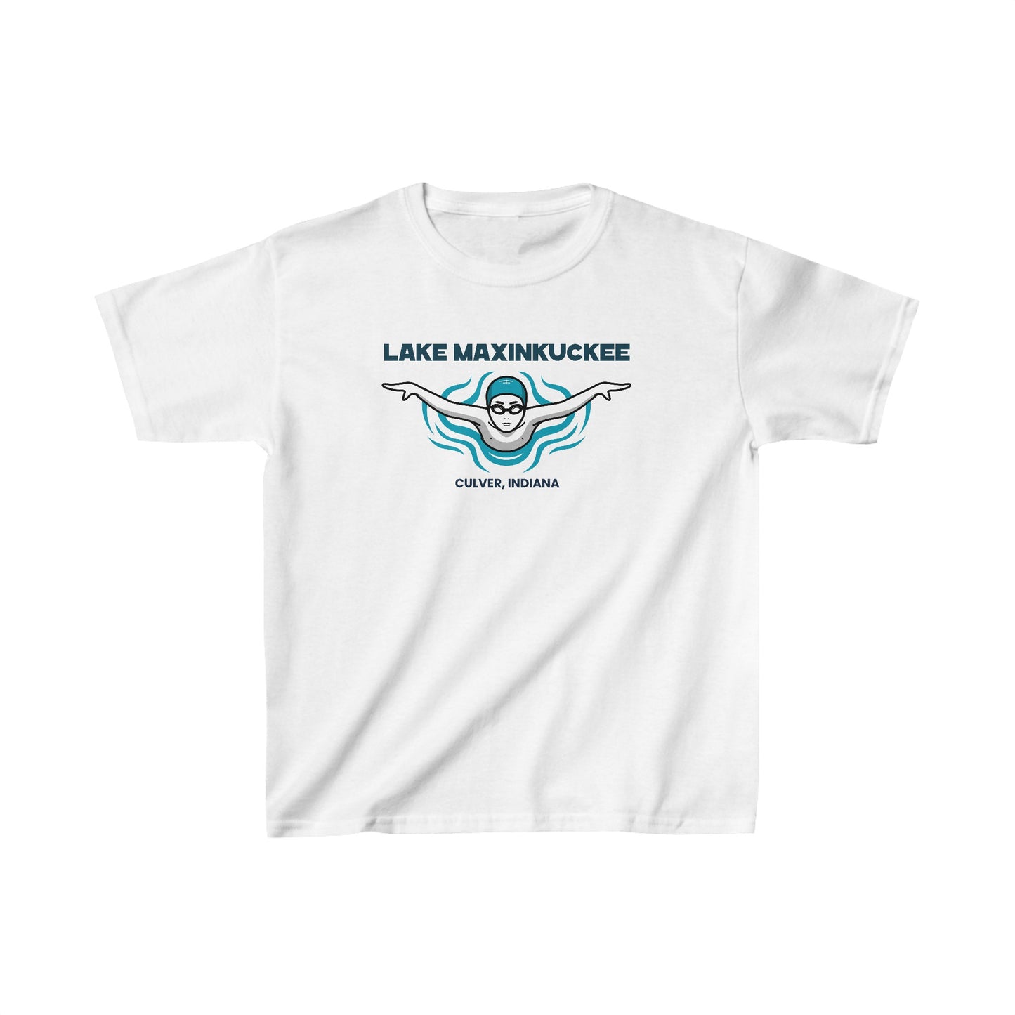 Lake Life Lake Maxinkuckee Culver Indiana Swimmer Graphic Kids Heavy Cotton™ Tee