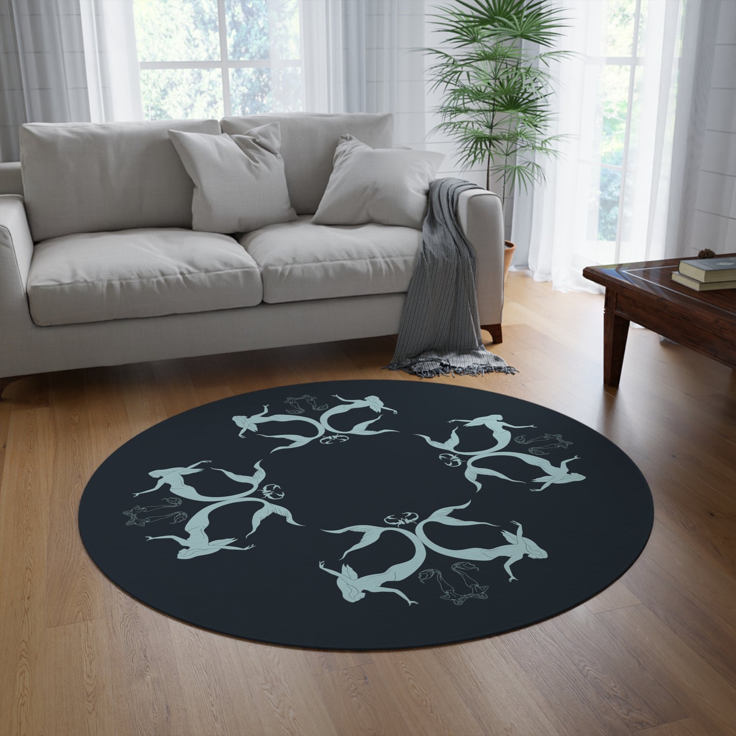 Mermaid Silhouettes (TWINSIES) Round Rug