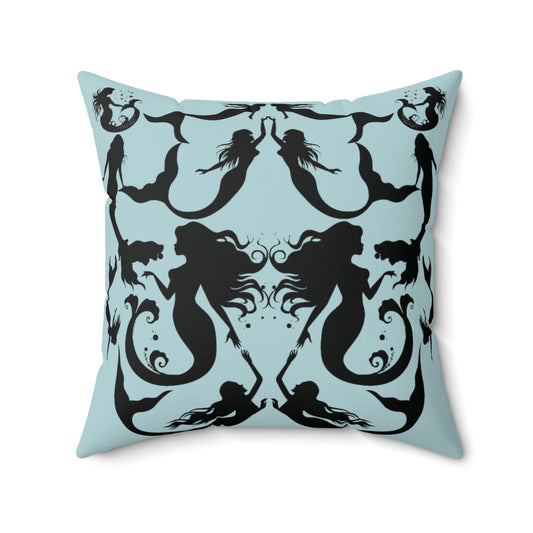 Mermaids in Silhouette (LIGHT BLUE) Spun Polyester Square Pillow