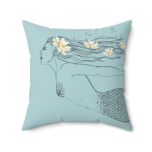 Makin' Waves at Lake Maxinkuckee Swimmer Mermaid (SKY) Spun Polyester Square Pillow