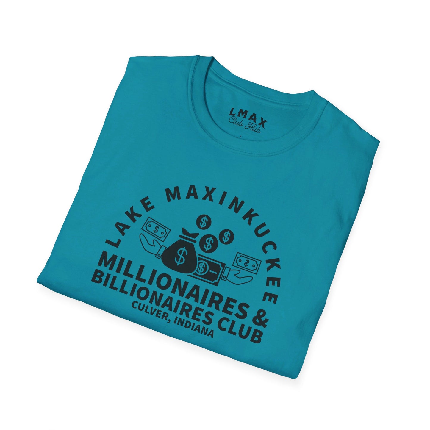 Millionaires & Billionaires Club, Lake Maxinkuckee, Culver, Indiana, Black Print Unisex Softstyle Tee