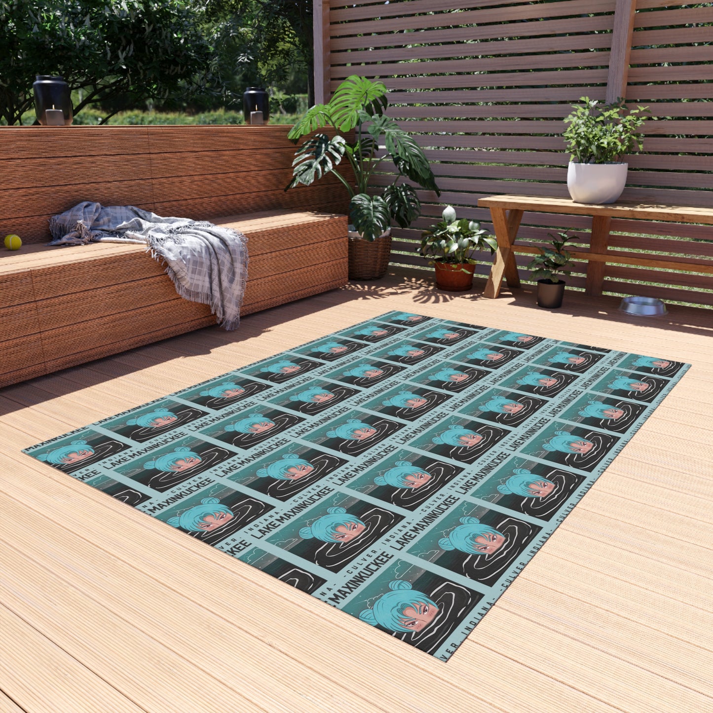 Lake Life Lake Maxinkuckee Culver Indiana Soaking Girl Graphic Outdoor Rug