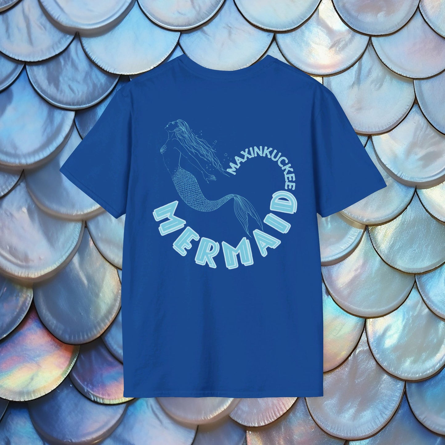 Maxinkuckee Mermaid (BACK) Graphic for light colors UnisexSoftstyle T-shirt