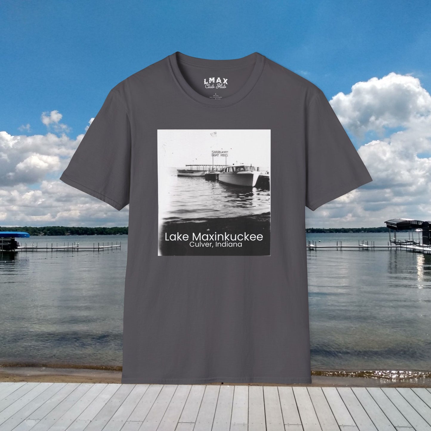 Shark Speedboat Rides on Lake Maxinkuckee, Culver, Indiana, vintage photo, Unisex Softstyle Tee