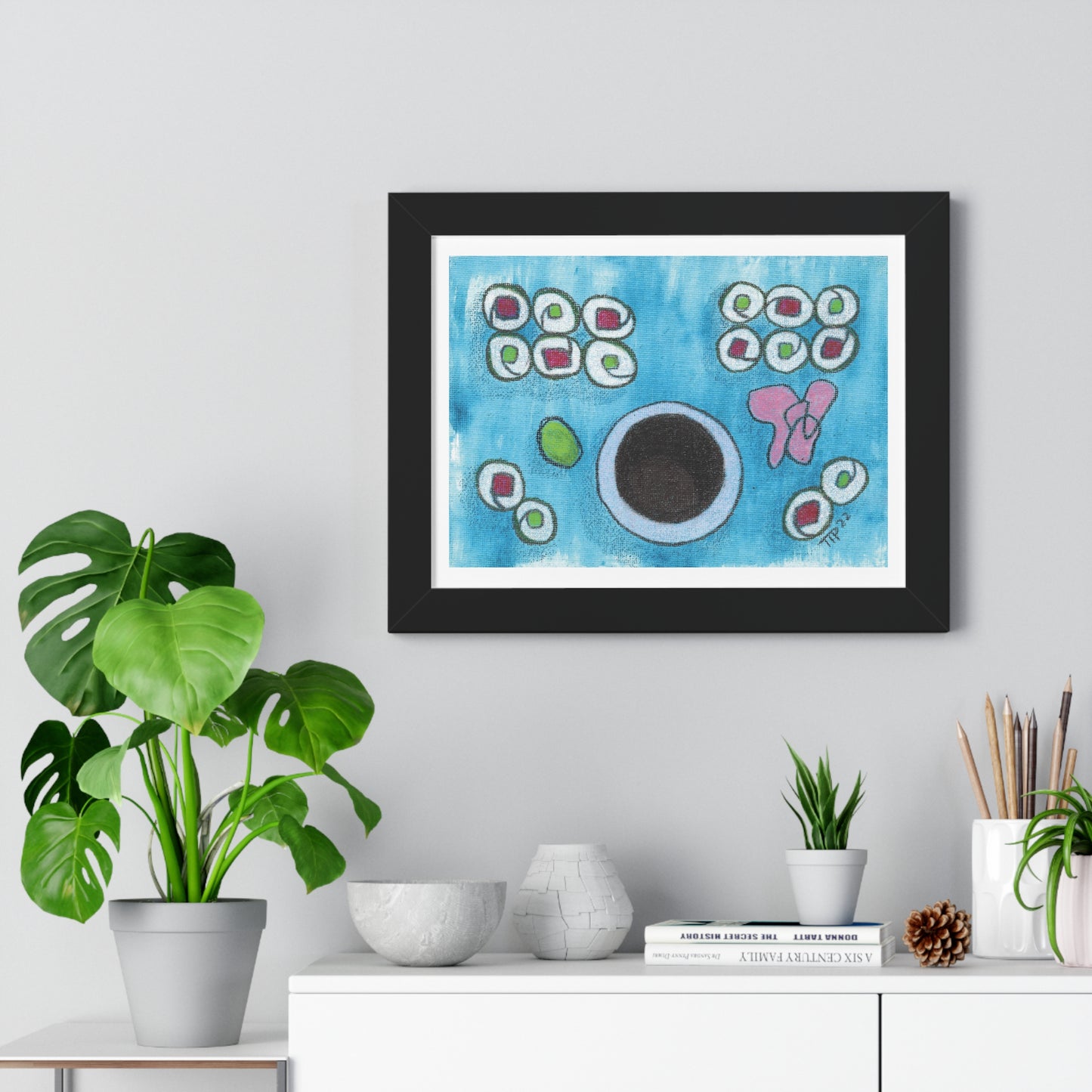 Sushi Blue Plate Special #3, Cucumber and Tuna Slim Rolls Framed Horizontal Poster