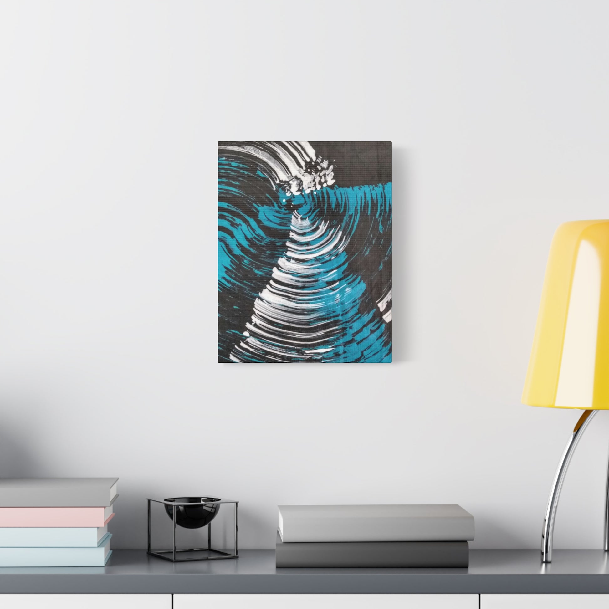 Jellyfish Slinky #11 abstract painting in black, white, turquoise, water themed wall art POD Canvas Gallery Wraps