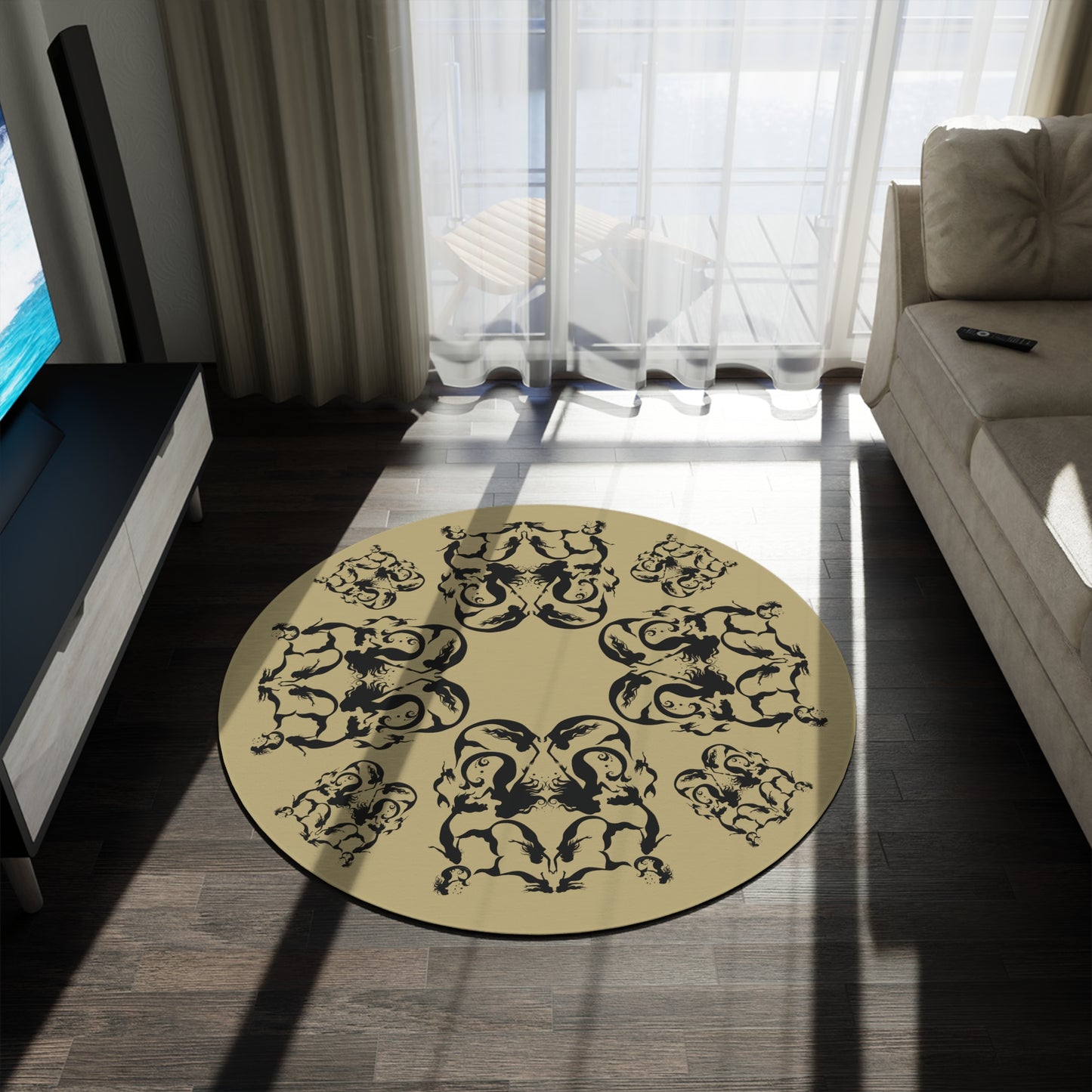 Mermaids in Silhouette Patterned Round Rug