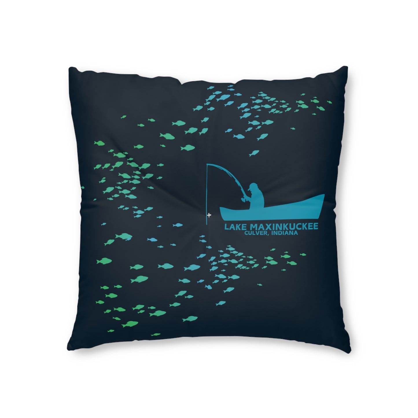 Fisherman in Boat Silhouette Tufted Floor Pillow, Square