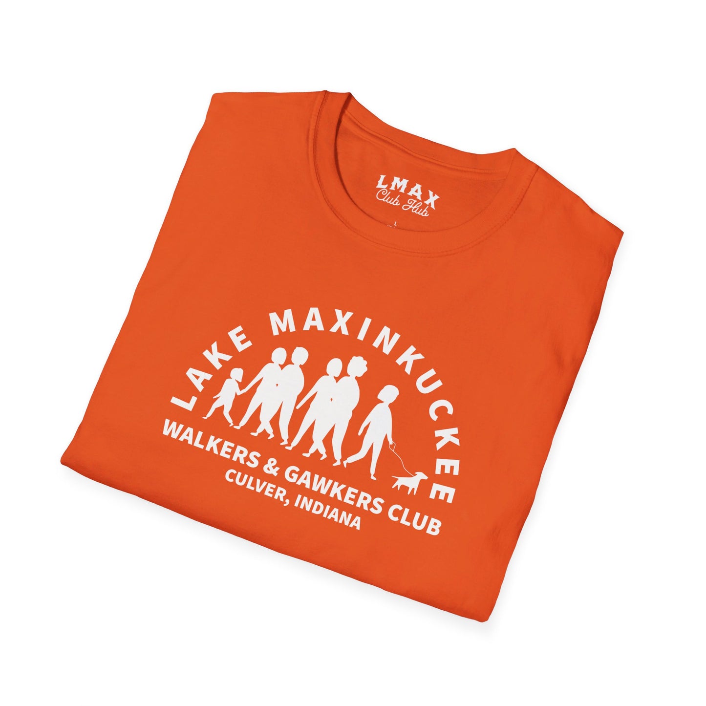 Lake Maxinkuckee Walkers & Gawkers Club White print Unisex SoftstyleTee