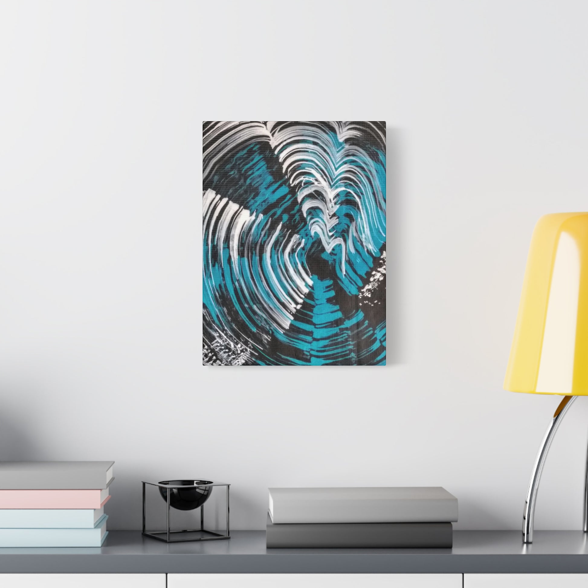 Jellyfish Slinky #12 abstract painting in black, white, turquoise, water themed wall art POD Canvas Gallery Wraps