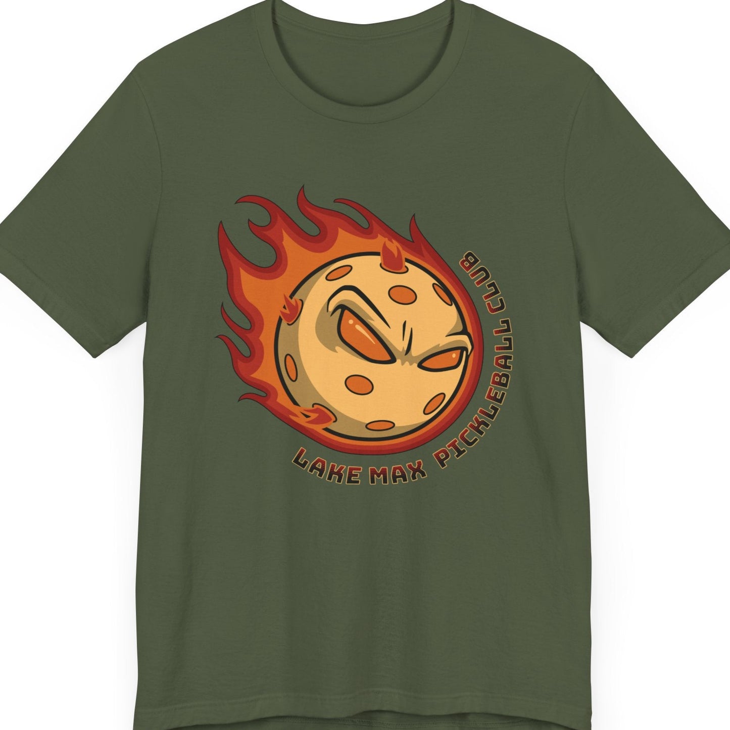 Lake Maxinkuckee Pickleball Club - Flaming Pickleball Unisex Tee in military
