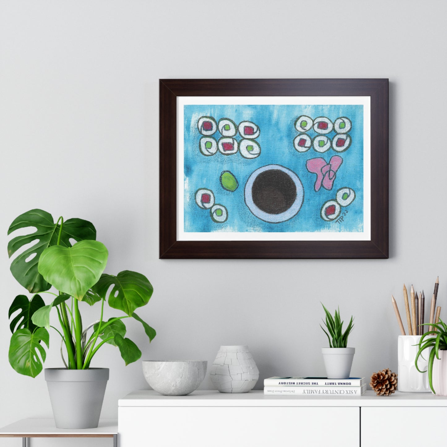 Sushi Blue Plate Special #3, Cucumber and Tuna Slim Rolls Framed Horizontal Poster