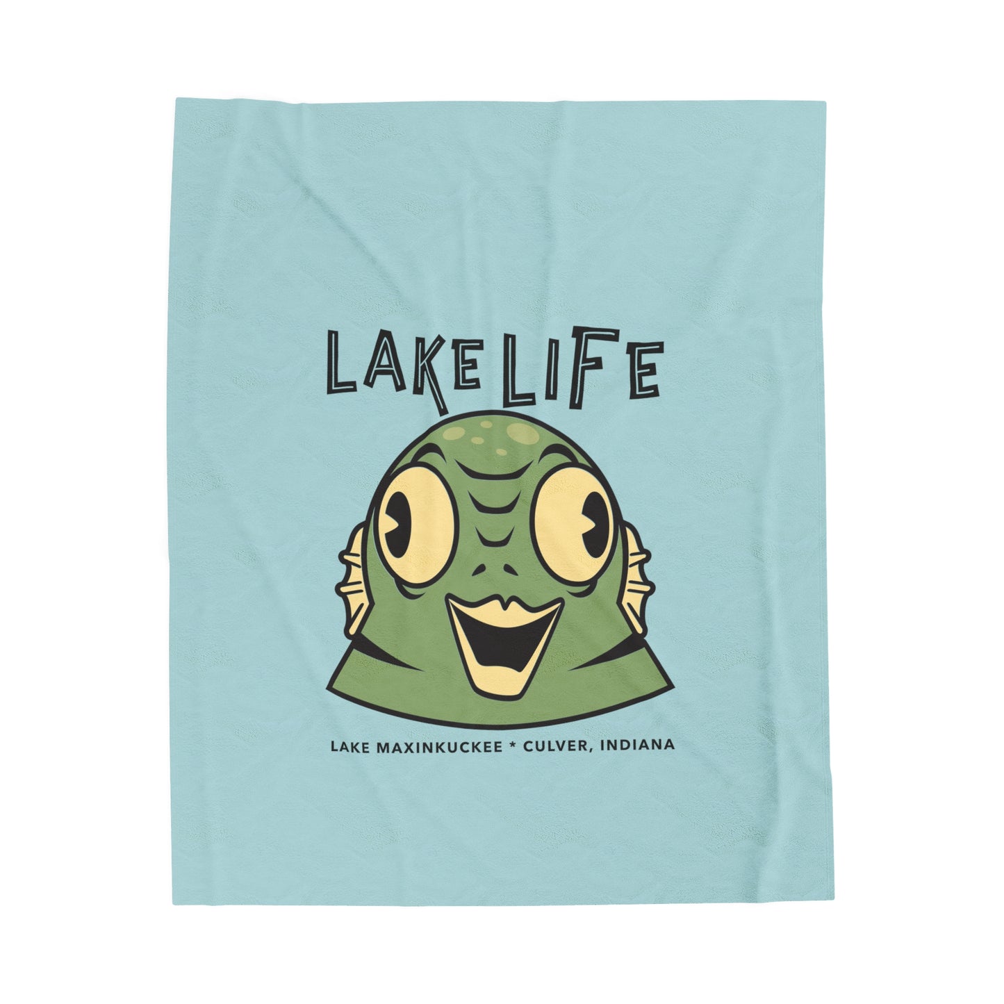 Lake Life Lake Maxinkuckee Culver Indiana Creature Graphic Velveteen Plush Blanket