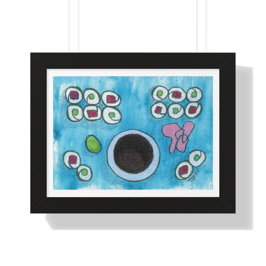 Sushi Blue Plate Special #3, Cucumber and Tuna Slim Rolls Framed Horizontal Poster