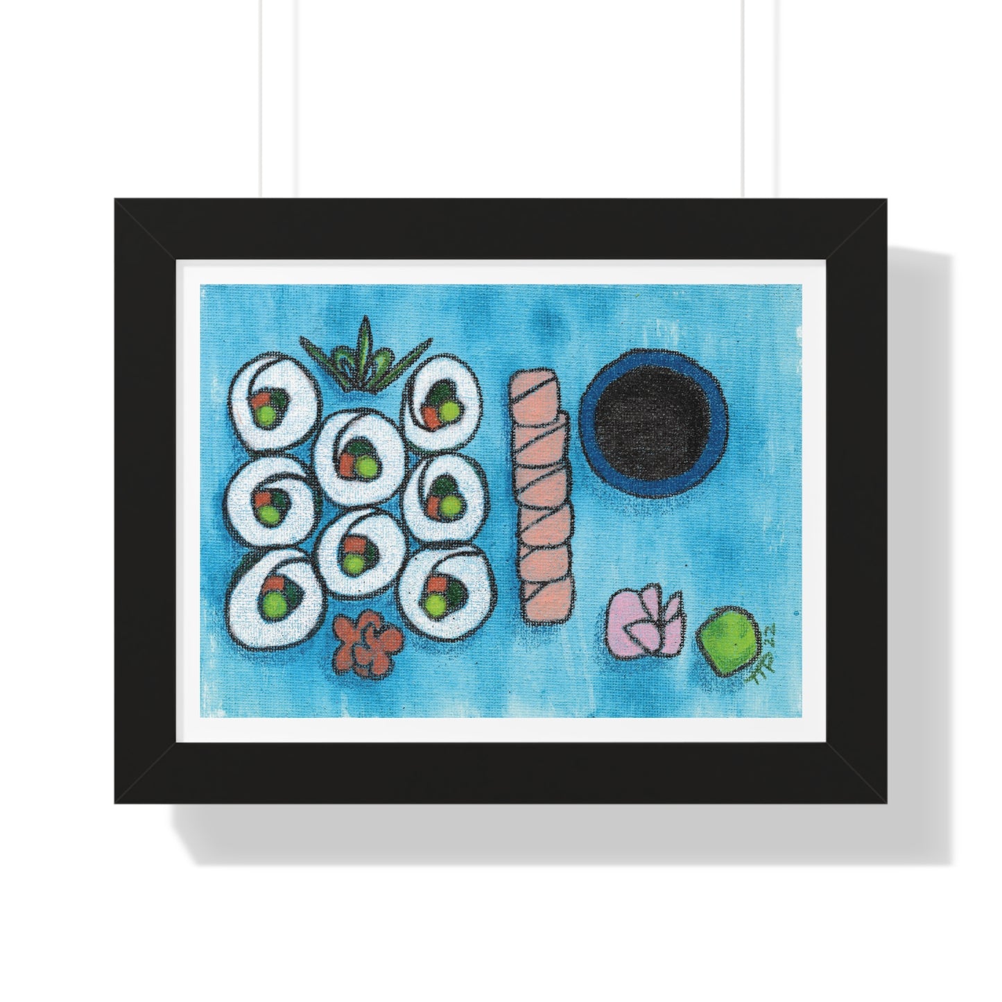 Sushi Blue Plate Special #1, Vegetable Maki and Salmon Sashimi Framed Horizontal Poster