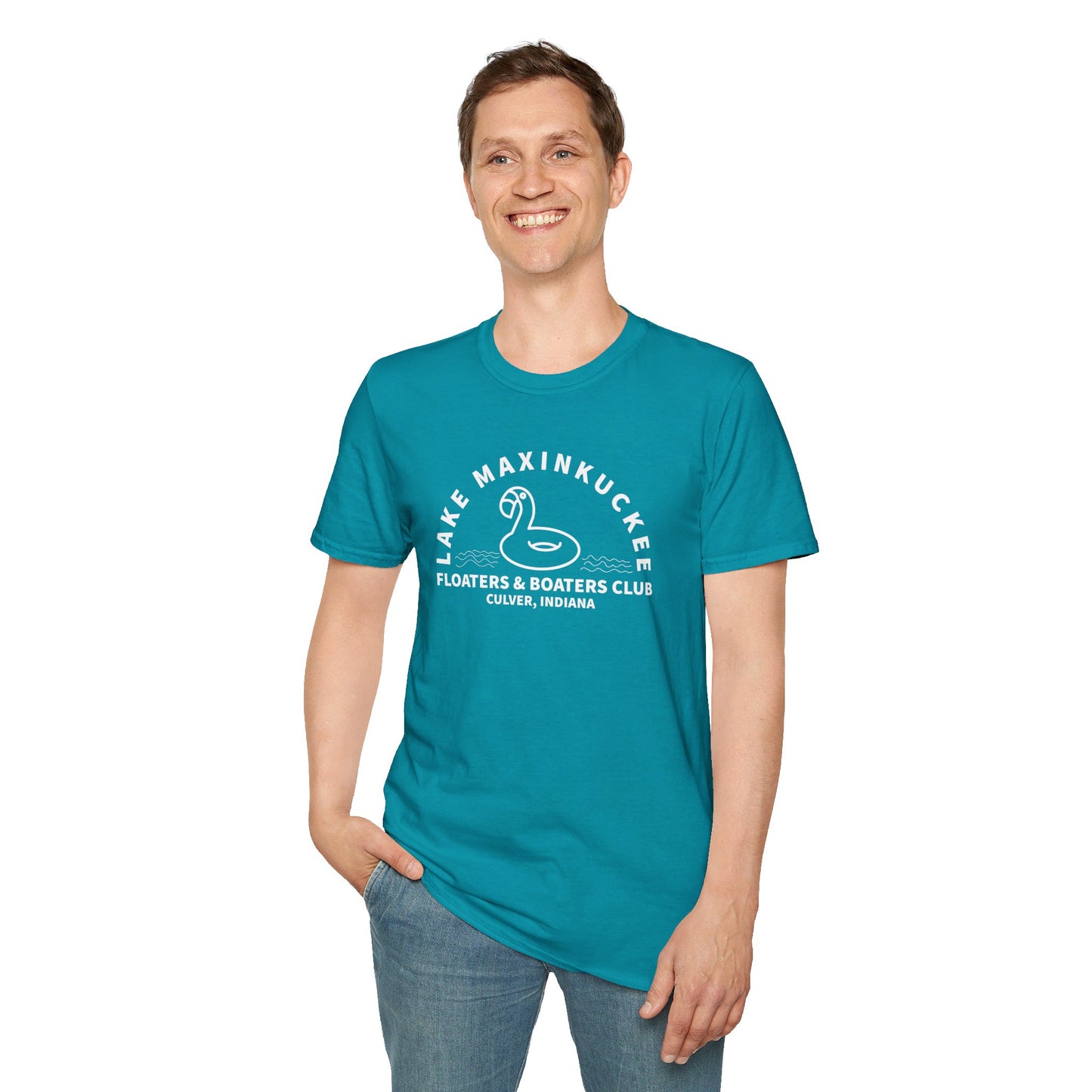 Lake Maxinkuckee Floaters & Boaters White Print Unisex Softstyle T-Shirt