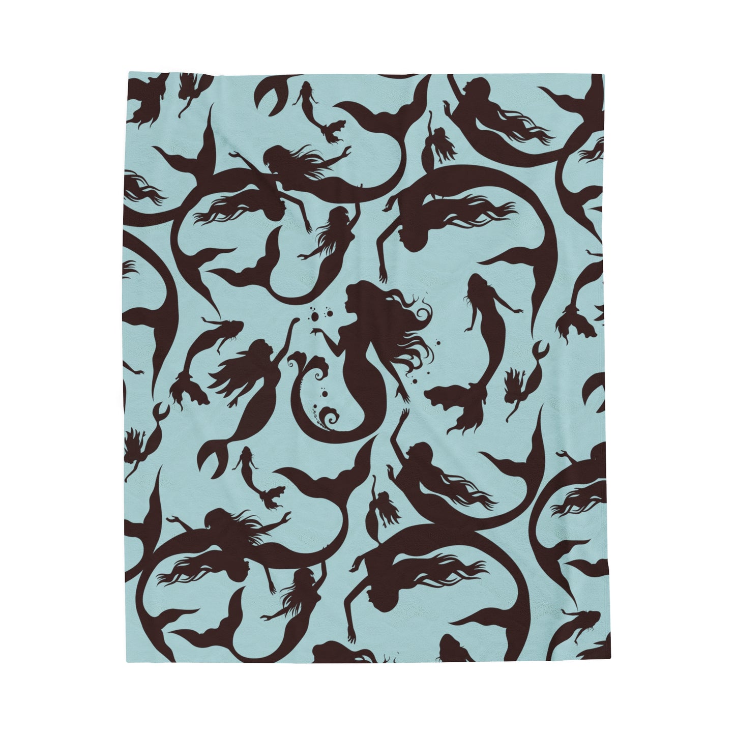 12 Mermaids in Silhouette (BROWN/LIGHT BLUE) patterned Velveteen Plush Blanket